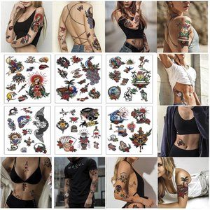 tattoo stickers ,vintage roses, swallows, demon eyes, butterflies, swords, sun,